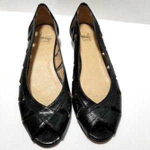Amalfi Peep Toe Black Flats with Gold Heel